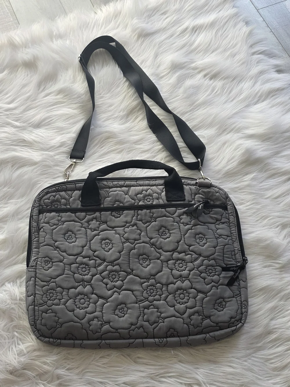 Thirty One Quilted Floral Gray Laptop Tote with Adjustable Strap